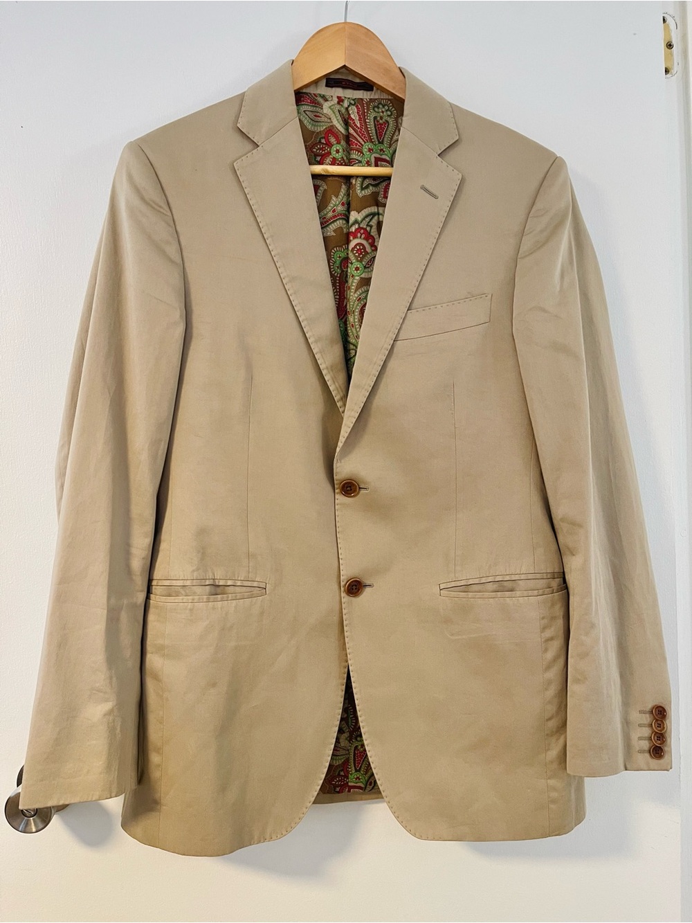 ETRO Cotton Blazer Jacket 100% Silk Paisley Lining Made in Italy EU48 US38